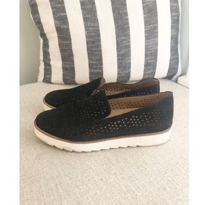 Franco Sarto Hadrea Perforated Black Suede Loafers size 6